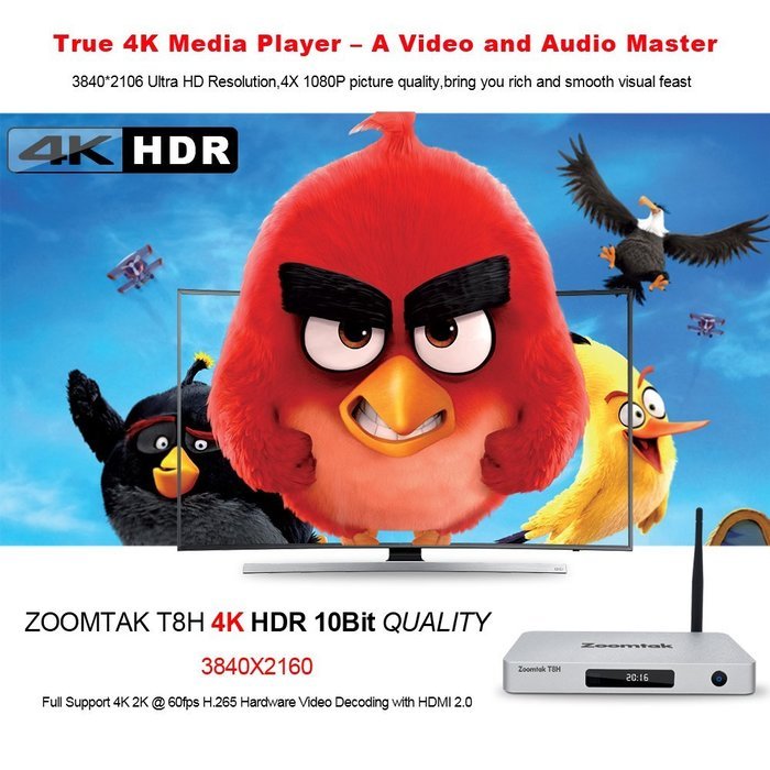 Zoomtak Android TV Box T8H Stunning 4K Streaming Media Player Superior Kodi 16.1 Software Fully Loaded And Unique... N4