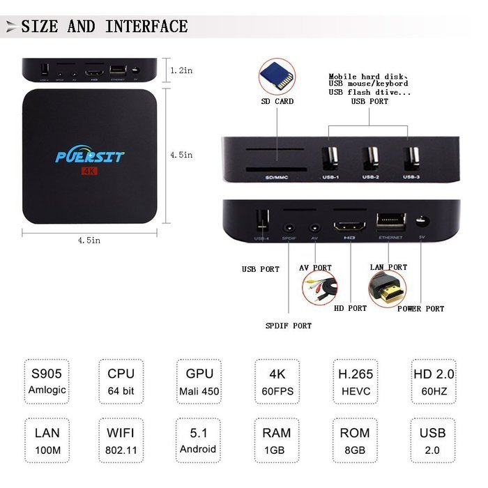 NEW Puersit Unlocked Android 5.1 Quad Core 4k WIFI Tv Box Q2 Pro Kodi16.0 Amlogic S905 Full Loaded 1080P Core-A53... N6