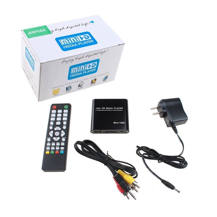 AGPtek Black Mini Full HD 1080P Digital Media Player-MKV/RM-SD/USB HDD-HDMI CVBS YPbPr N2