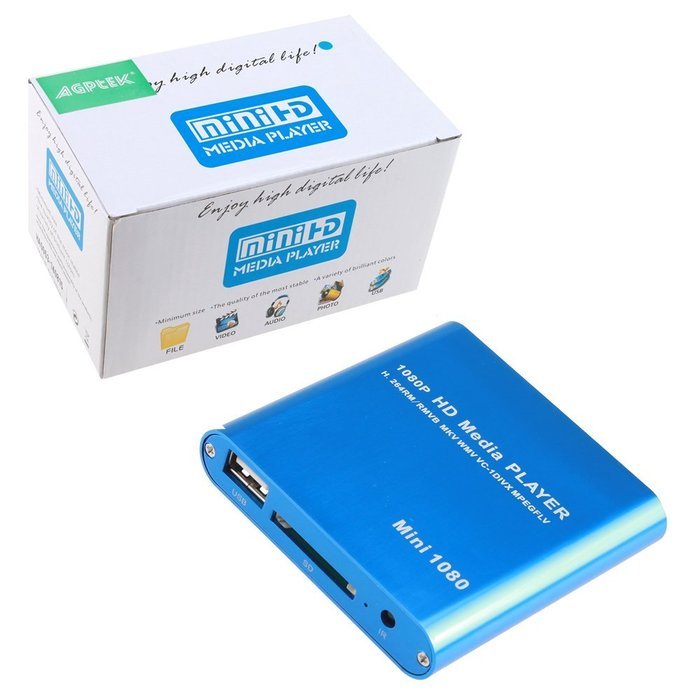 AGPtek Black Mini Full HD 1080P Digital Media Player-MKV/RM-SD/USB HDD-HDMI CVBS YPbPr N7