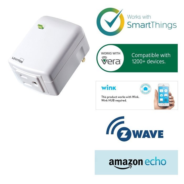 Leviton DZPA1-1BW Decora Z-Wave Controls 15-Amp Plug-In Appliance Module, White N2