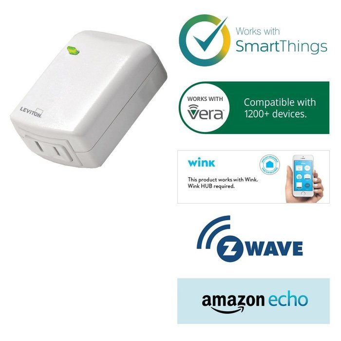 Leviton DZPA1-1BW Decora Z-Wave Controls 15-Amp Plug-In Appliance Module, White N7