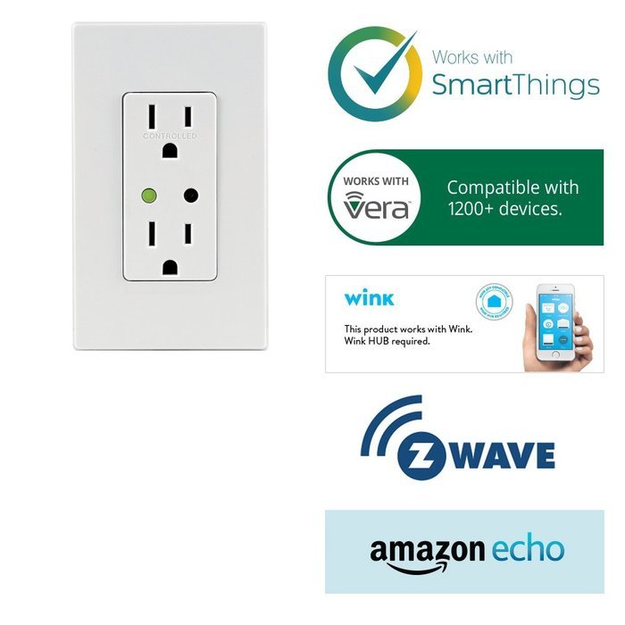Leviton DZPA1-1BW Decora Z-Wave Controls 15-Amp Plug-In Appliance Module, White N11