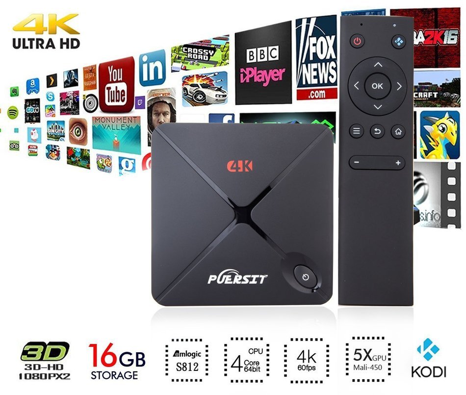 NEW Puersit 2GB+16GB TV BOX Amlogic M9S Kodi 16.0 Quad Core Full Loaded Wifi, 1080P, 4K Smart Media Player with...