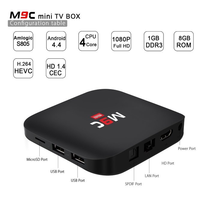 NinkBox M9C mini Android TV Box Amlogic S805 Quad Core 1080p Output 1G/8G Flash Smart Tv Player Wifi Preinstalled... N2