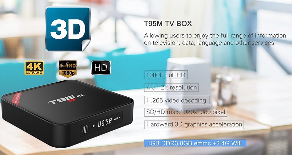 Rominetak T95M Android 6.0 Marshmallow OS TV Box Quad Core 1GB DDR3 RAM 8GB Flash 4K UHD 3D HDMI Kodi 16.1 Fully... N3