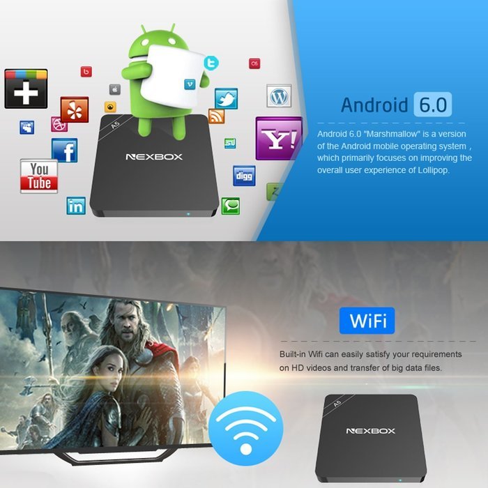 HONGYU&reg; NEXBOX A5 Android 6.0 TV BOX HD KODI 16.1 Fully Loaded XBMC Amlogic S905X Quad Core 64bit 2GB /16GB BT... N5