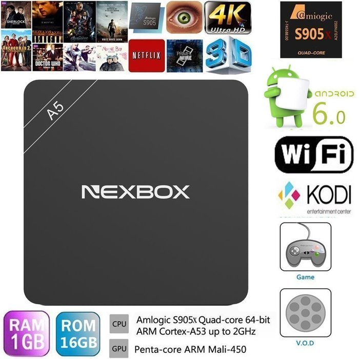 HONGYU&reg; NEXBOX A5 Android 6.0 TV BOX HD KODI 16.1 Fully Loaded XBMC Amlogic S905X Quad Core 64bit 2GB /16GB BT... N10