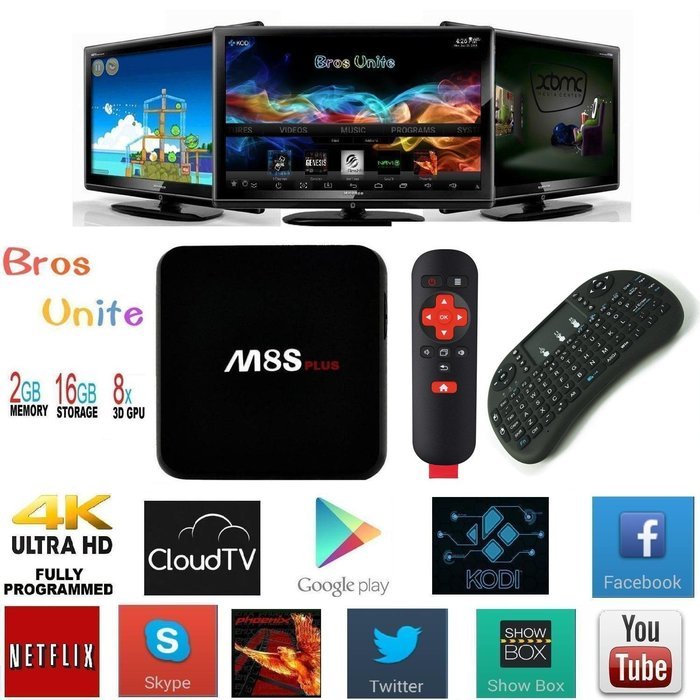 [2016 Free US Wireless Mini keyboard] Bros Unite M8S Plus Amlogic S812 Quad Core Android Tv Box Full Loaded Add-ons...