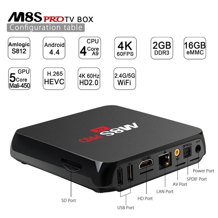 NinkBox M8S Pro 4K Android Tv Box Amlogic S812 2G+16G Kodi 16.0 Emmc Quad Core AP6330( More stable than 4335)... N2