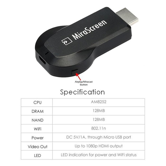 Leezo MiraScreen OTA TV Stick Dongle Wireless Streaming Media Player Wi-Fi Display Receiver DLNA Airplay Miracast... N2