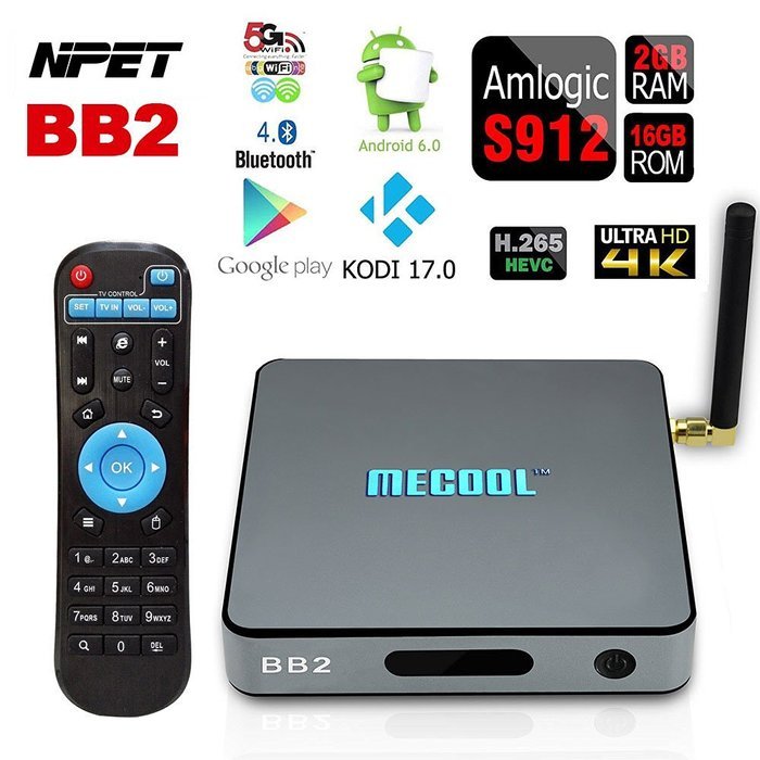 NPET BB2 Android 6.0 Octa Core TV Box Amlogic S912 KODI 17.0 Bluetooth 4.0 2G 16G Streaming Media Player