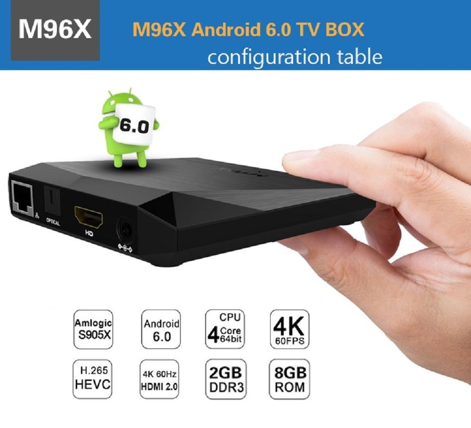 Shenboxun M96X Android6.0 TV BOX Amlogic S905X Quad Core 2GB RAM 8GB ROM Full Loaded KODI 16.1 Pre-installed WIFI... N2