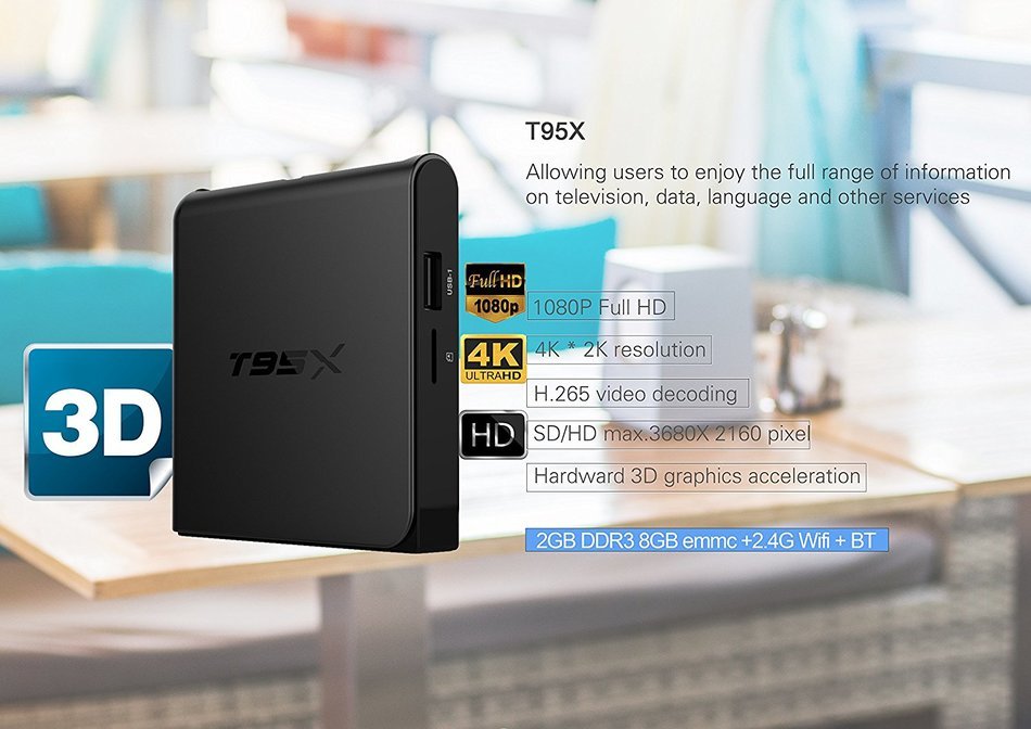 EASYTONE T95X 2GB/8GB Android 6.0 OTT Web OS Smart Android TV Box Hdmi 4K Amlogic S905X Kodi 16.1 Fully Loaded... N4