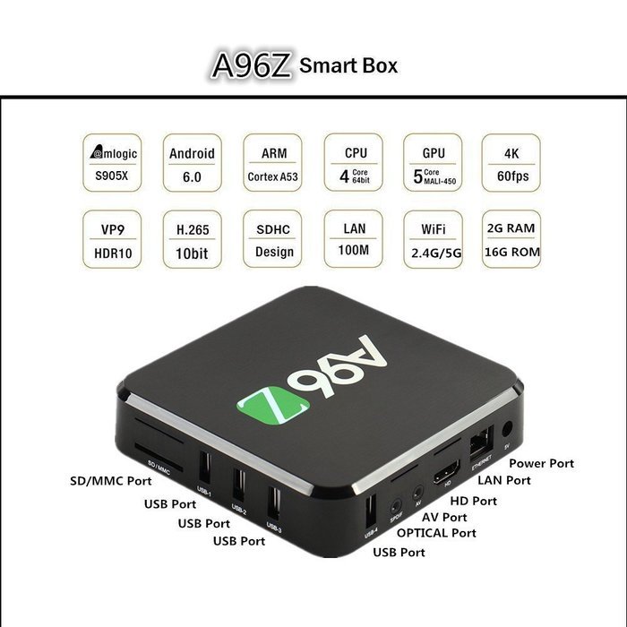[2017 Free Wireless Mini keyboard]Bros Unite A96Z Android TV Box Kodi 17.0 Amlogic S905X Quad Core Android 6.0... N2
