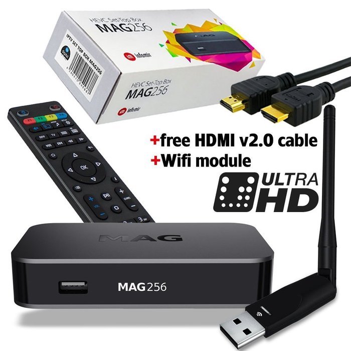 MAG 256 Original IPTV SET TOP BOX Multimedia Player Internet TV IP Receiver (HEVC H.265) + WLAN WIFI Adapter faster...