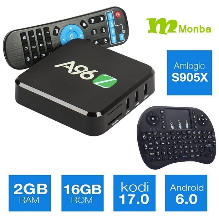 [Monba]2017 A96Z Android TV BOX Android 6.0 Kodi 17.0 4k TV box Amlogic S905X A53 2GHz 64bit Quad Core 2G/16G...