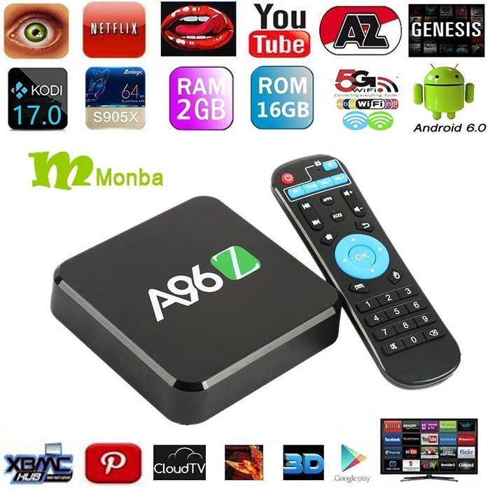 [Monba]2017 A96Z Android TV BOX Android 6.0 Kodi 17.0 4k TV box Amlogic S905X A53 2GHz 64bit Quad Core 2G/16G... N2