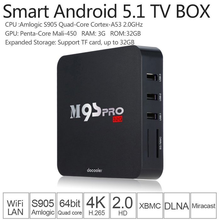 Docooler M9S-PRO Smart Android 5.1 TV Box Amlogic S905 Quad Core 3G / 32G KODI16.0 XBMC UHD 4K Mini PC WiFi H.265... N2