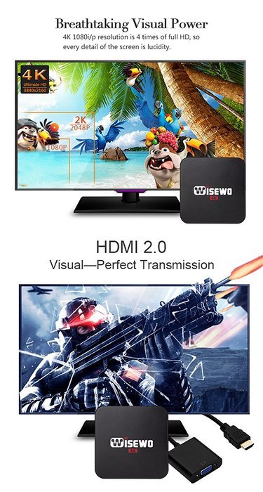 WISEWO Android TV Box (Amlogic S905 HD 4K Quad Core CPU KODI) with I8 Wireless Keyboard N3