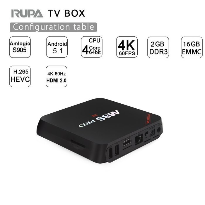 RUPA M8S Pro TV Box Amlogic S905 Android 5.1 2GB 16GB Quad Core 4K 1080P 64-bit 2GHz WiFi 1000M Smart OTT Set... N5