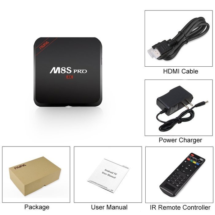 RUPA M8S Pro TV Box Amlogic S905 Android 5.1 2GB 16GB Quad Core 4K 1080P 64-bit 2GHz WiFi 1000M Smart OTT Set... N8
