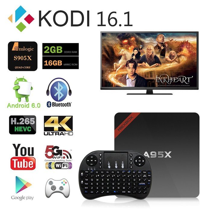 NEXBOX A95X Pro Android 6.0 TV Box Amlogic S905X Quad Core 2G/16G/4K Kodi 16.1 Pre-installed Support VP9 HDR HEVC...