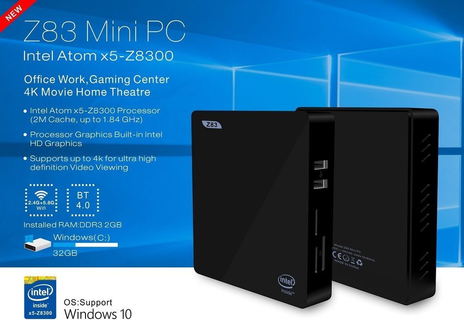 [Free keyboard + Mouse] J-DEAL&reg; Z83 Windows 10 Mini PC 4K Intel Atom Processor 64Bit HD 2GB + 32GB + 128G Extendable... N2