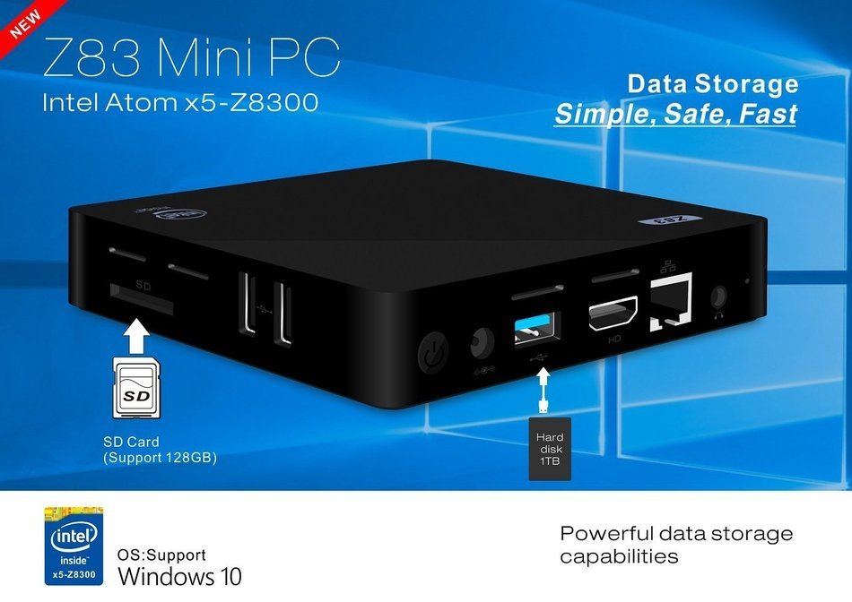 [Free keyboard + Mouse] J-DEAL&reg; Z83 Windows 10 Mini PC 4K Intel Atom Processor 64Bit HD 2GB + 32GB + 128G Extendable... N4