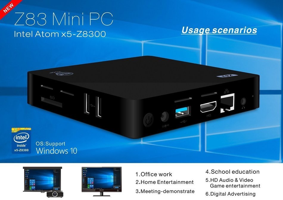 [Free keyboard + Mouse] J-DEAL&reg; Z83 Windows 10 Mini PC 4K Intel Atom Processor 64Bit HD 2GB + 32GB + 128G Extendable... N5