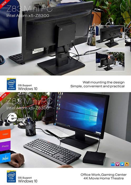 [Free keyboard + Mouse] J-DEAL&reg; Z83 Windows 10 Mini PC 4K Intel Atom Processor 64Bit HD 2GB + 32GB + 128G Extendable... N8