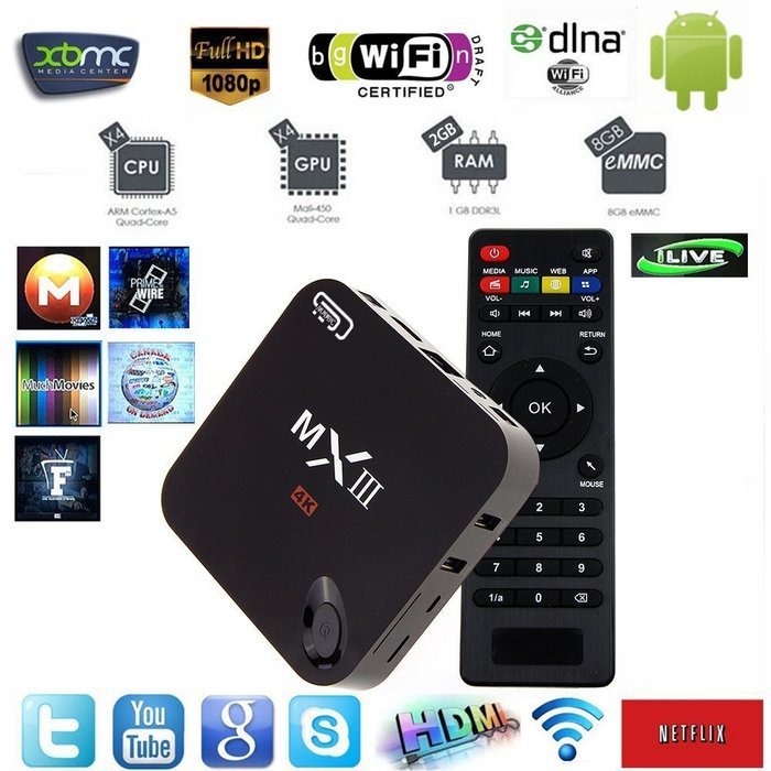 AUBBC MXIII Kodi (XBMC) 4k Google Andriod 4.4 Smart Tv Box Streaming Media Player 2G/8GB with Free Wireless Keyboard N2