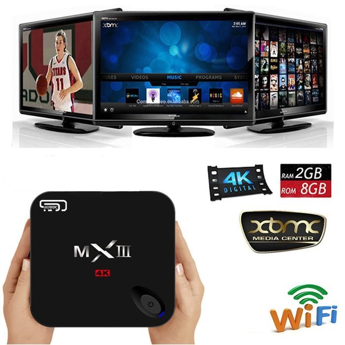 AUBBC MXIII Kodi (XBMC) 4k Google Andriod 4.4 Smart Tv Box Streaming Media Player 2G/8GB with Free Wireless Keyboard N5