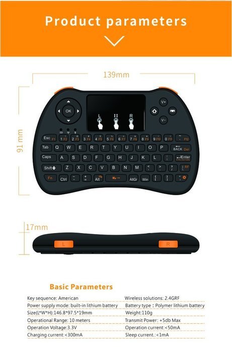 Zenoplige 2.4G H9 Wirelesss Multi-Touch Touchpad Keyboard and Mouse for PC, PAD, XBox 360, PS3, Google Android... N3