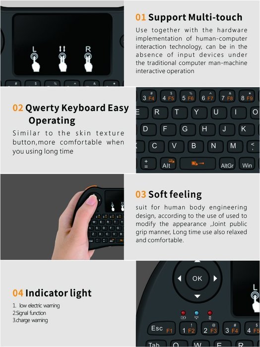 Zenoplige 2.4G H9 Wirelesss Multi-Touch Touchpad Keyboard and Mouse for PC, PAD, XBox 360, PS3, Google Android... N4