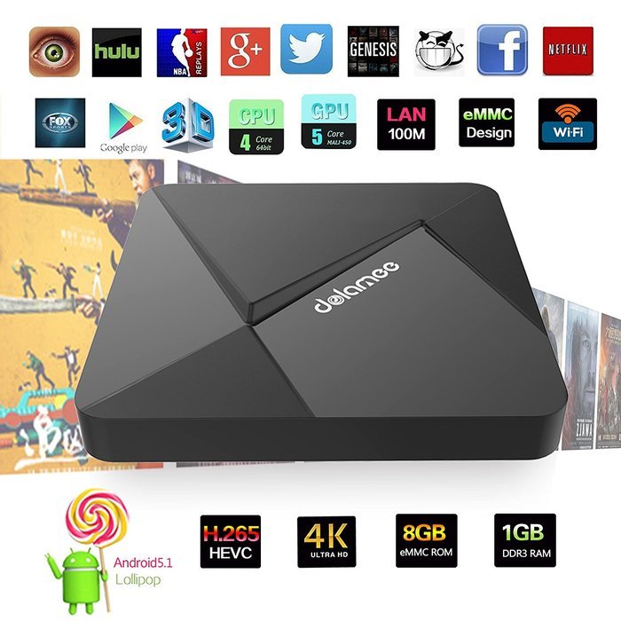 [2016 Newest] DOLAMEE D5 Android TV Box 1GB /8GB Rockchip RK3229 Quad-core 2.4G Wifi 32bit Android 5.1 with 1000M...