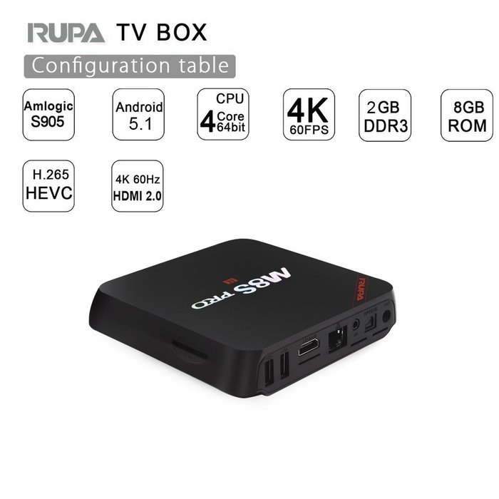 RUPA 2016 Newest M8S PRO TV Box 2GB RAM 8GB OTT Box FLASH Amlogic S905 4K Set Top Box Quad Core Android 5.1 Smart... N2