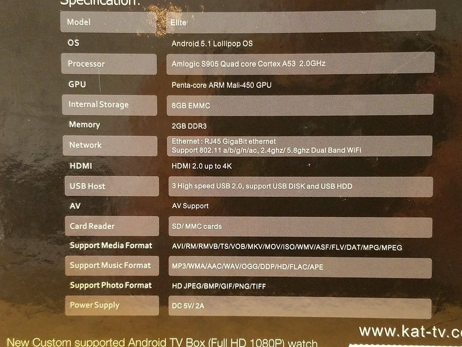 KAT-TV Elite Android HD TV Streaming box s905 2gb/8gb Jarvis with custom wizard 6 Premium subscription AddOns N4