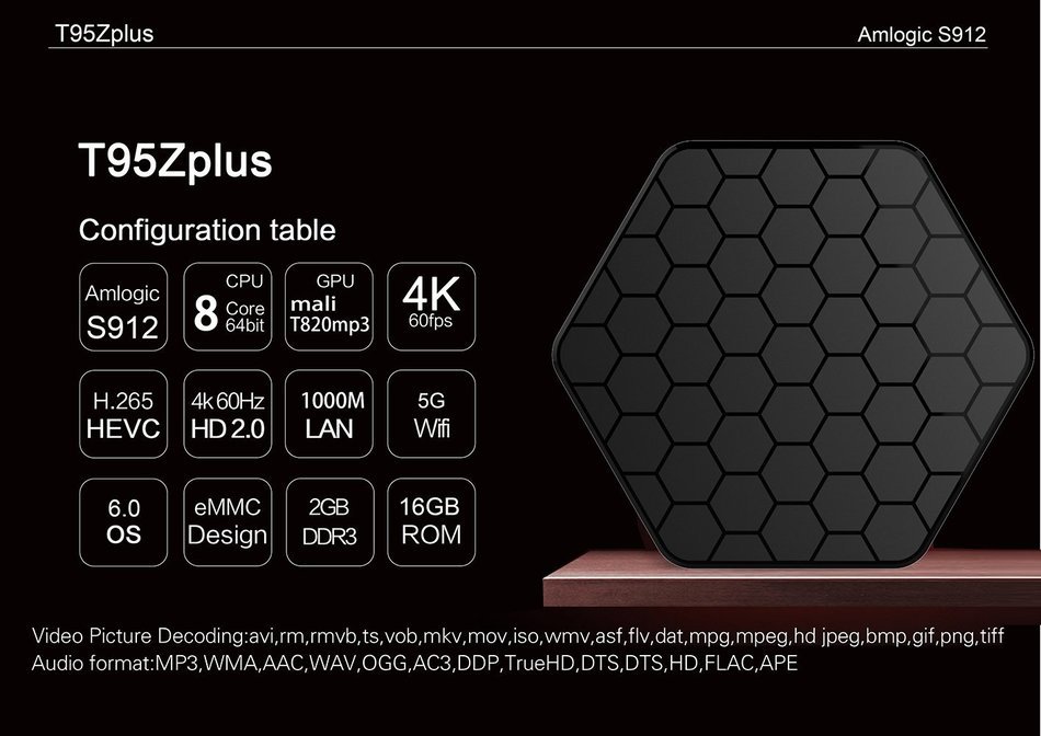 Easytone T95Z Plus 4K Amlogic S912 Android 6.0 Set Top TV Box 2GB/16GB 64bits 3D 2.4G/5G Dual Wifi HDMI Streaming... N4
