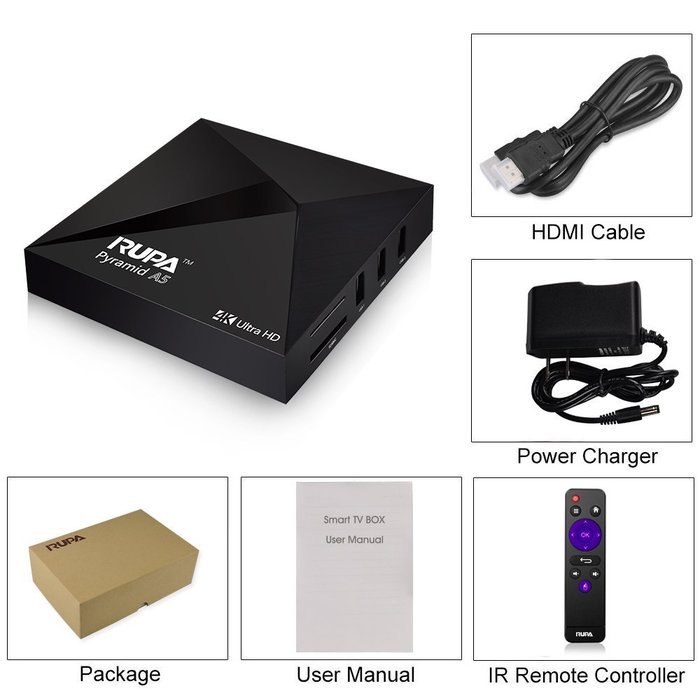 RUPA Ryramid A5 Android 5.1 TV Box Amlogic S905 Quad Core 1G 8G EMMC A53 4K Lollipop Wifi KODI 16.1 Fully Loaded... N6
