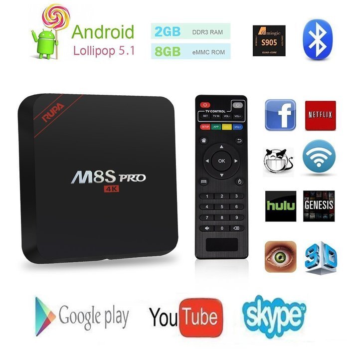 M8S PRO 4K Android 5.1 TV Box, Crazy Box Amlogic S905 2G/8G Quad-core HDMI HTPC TV Box PC Streaming Media Player...