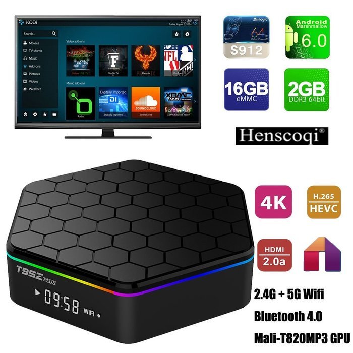 Henscoqi T95Z PLUS Amlogic S912 Octa-core Android TV Box with 2GB DDR3 16GB Emmc Flash Android 6.0 Marshmallow...