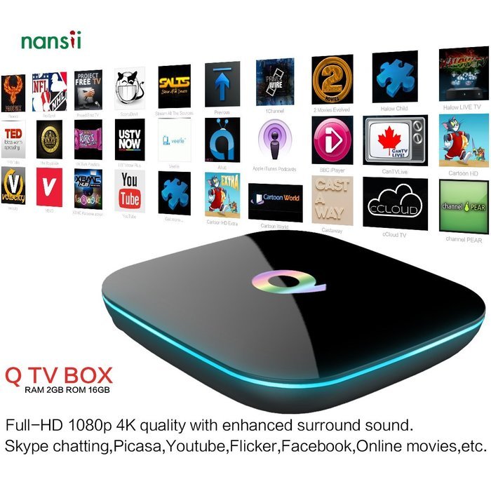 Nansii Amlogic S905 Q-Box Android 5.1 TV Box Bluetooth 4.0 HD Quad-core 2GB+16GB 3D 4K with Kodi 16.0 Fully Loaded...