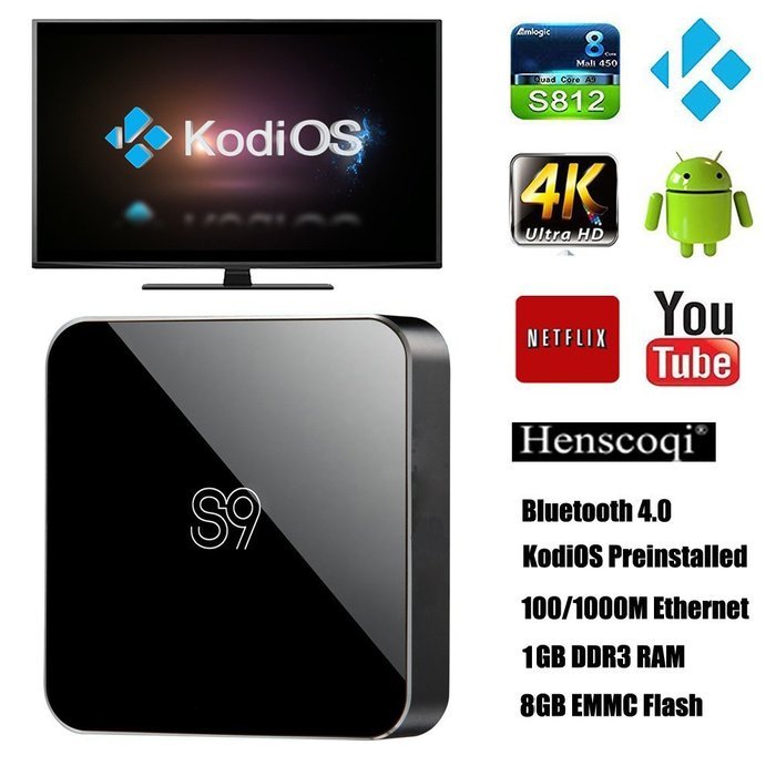 Henscoqi S9 Android KodiOS TV Box Newest Chipset Amlogic S812 Quad-core & Octa Core Mali-450 GPU 1/8 GB Streaming...