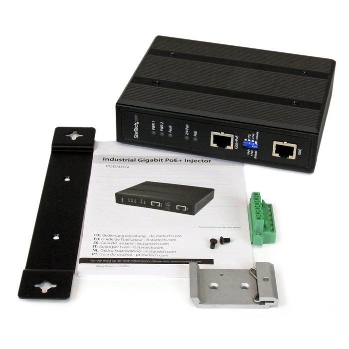 StarTech.com 4 Port Gigabit Midspan PoE+ Injector Wall-Mountable Power Over Ethernet (POEINJ4G) N8