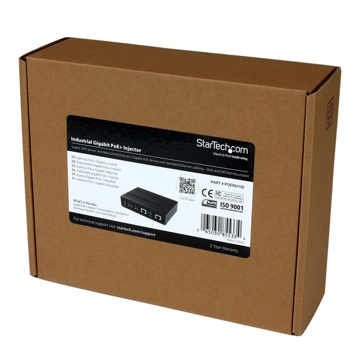StarTech.com 4 Port Gigabit Midspan PoE+ Injector Wall-Mountable Power Over Ethernet (POEINJ4G) N9