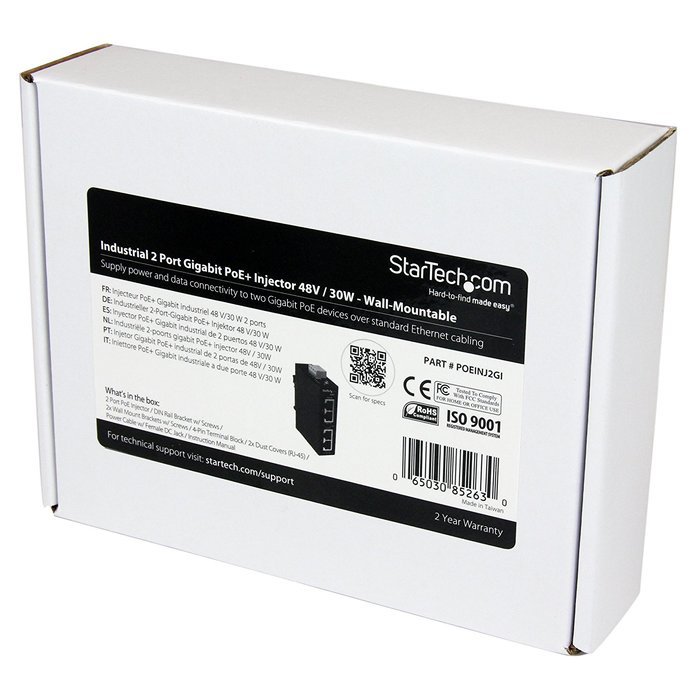 StarTech.com 4 Port Gigabit Midspan PoE+ Injector Wall-Mountable Power Over Ethernet (POEINJ4G) N17