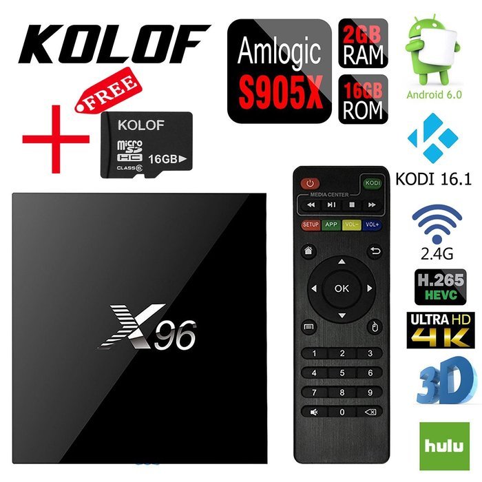 KOLOF S905X X96 Android 6.0 Smart TV Box Kodi 16.1 1G 8G Streaming Media Player