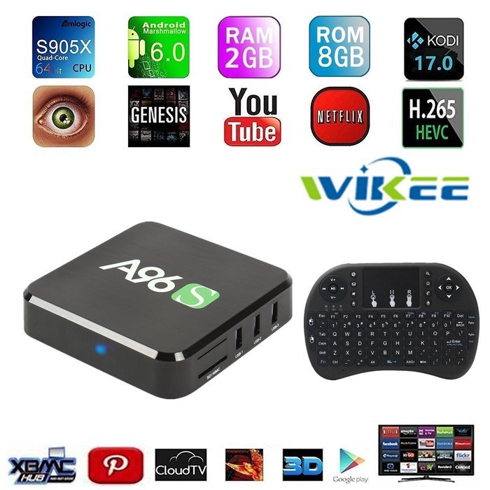 [2017 Free Wireless Mini Keyboard] WIIKEE A96S Amlogic S905X Quad Core Android TV Box with KODI 17.0 Fully Loaded...