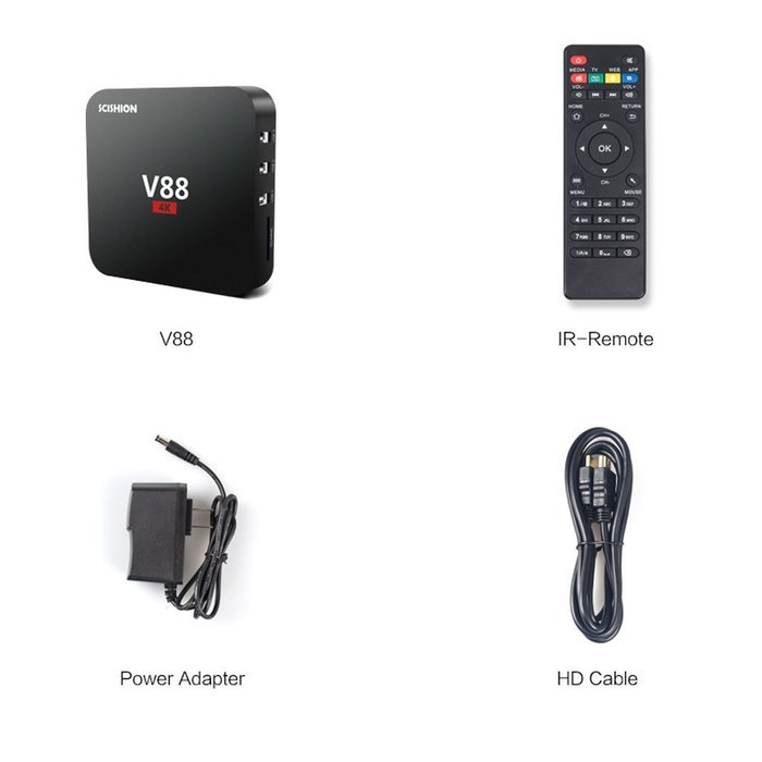 V88 FHD 1080P 4K 3D Smart TV Box Android 5.1 Quad-Core 1+8GB KODI/XBMC WiFi Media Player Hotspot N5